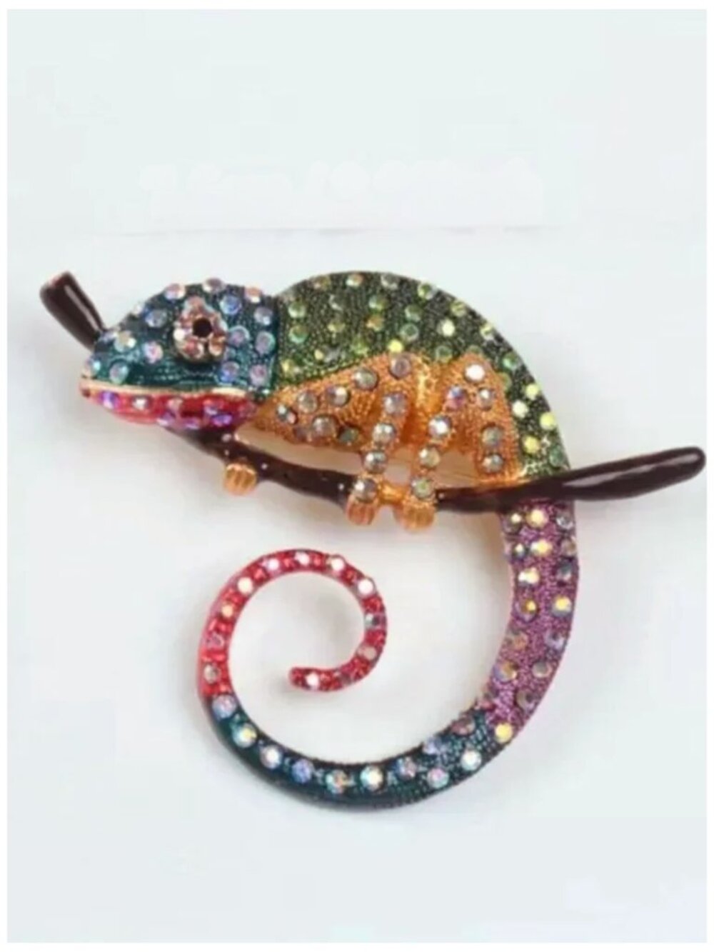 Chameleon Brooch Rhinestone Exquisite Colorful Crystal Lizard Statement Piece